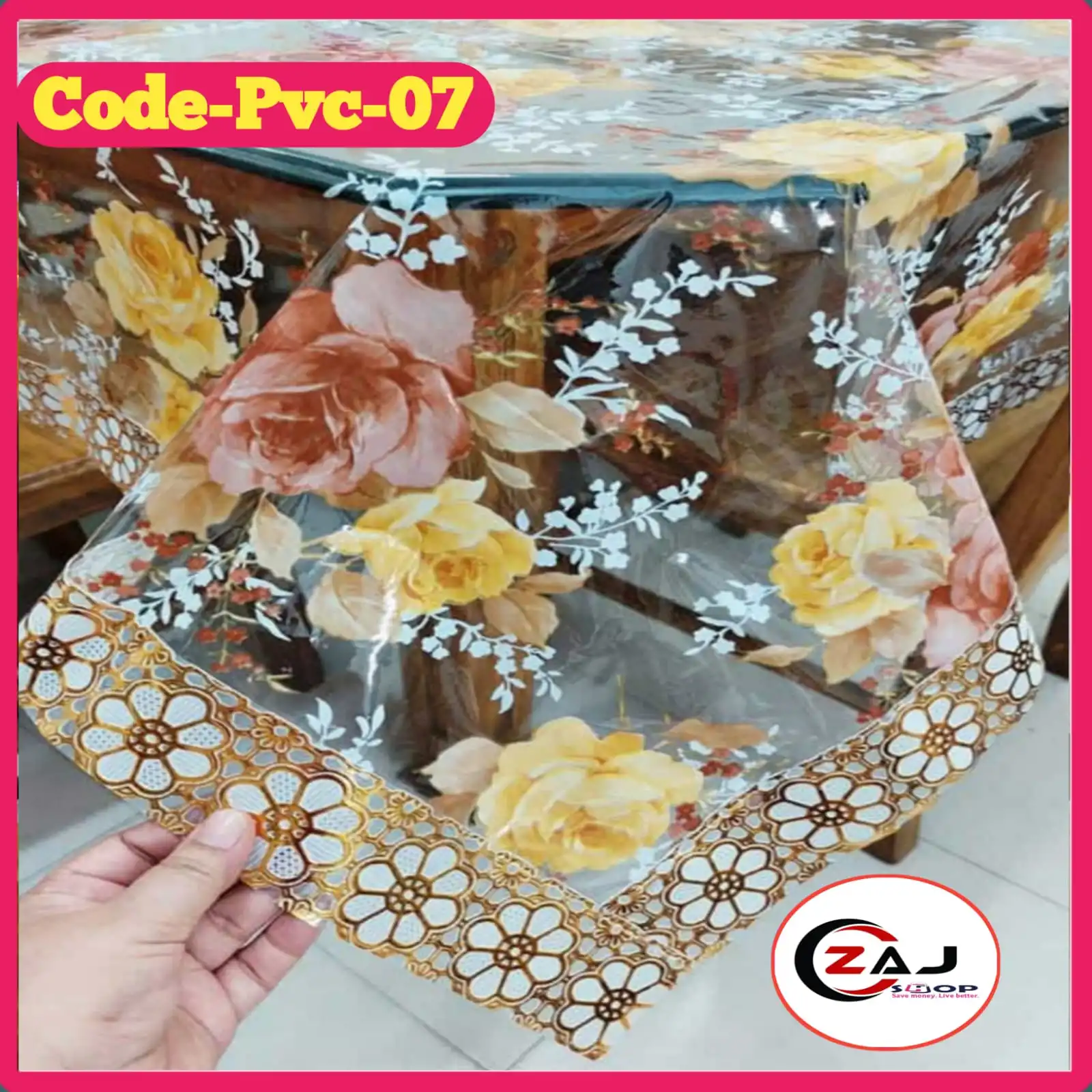 ৬ সিটের টেবিল কভার প্রিন্টেড স্বচ্ছ পরিষ্কার ওয়াটারপ্রুফ  কোড - PVC 07